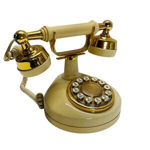 Vintage Cream Rotary Telephone Western Electric Gold Accents Retro Home Decor